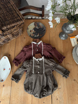 ［marron］Chickles check frill rompers