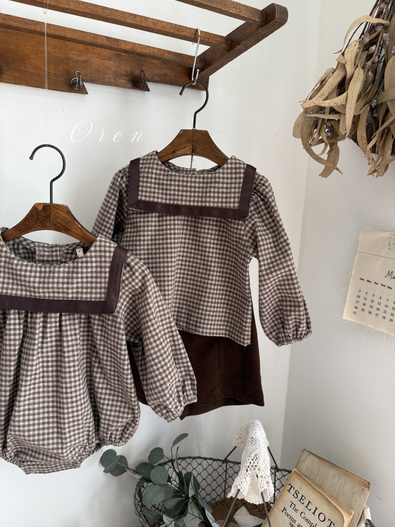 ［OREN］Bobo check sailor rompers