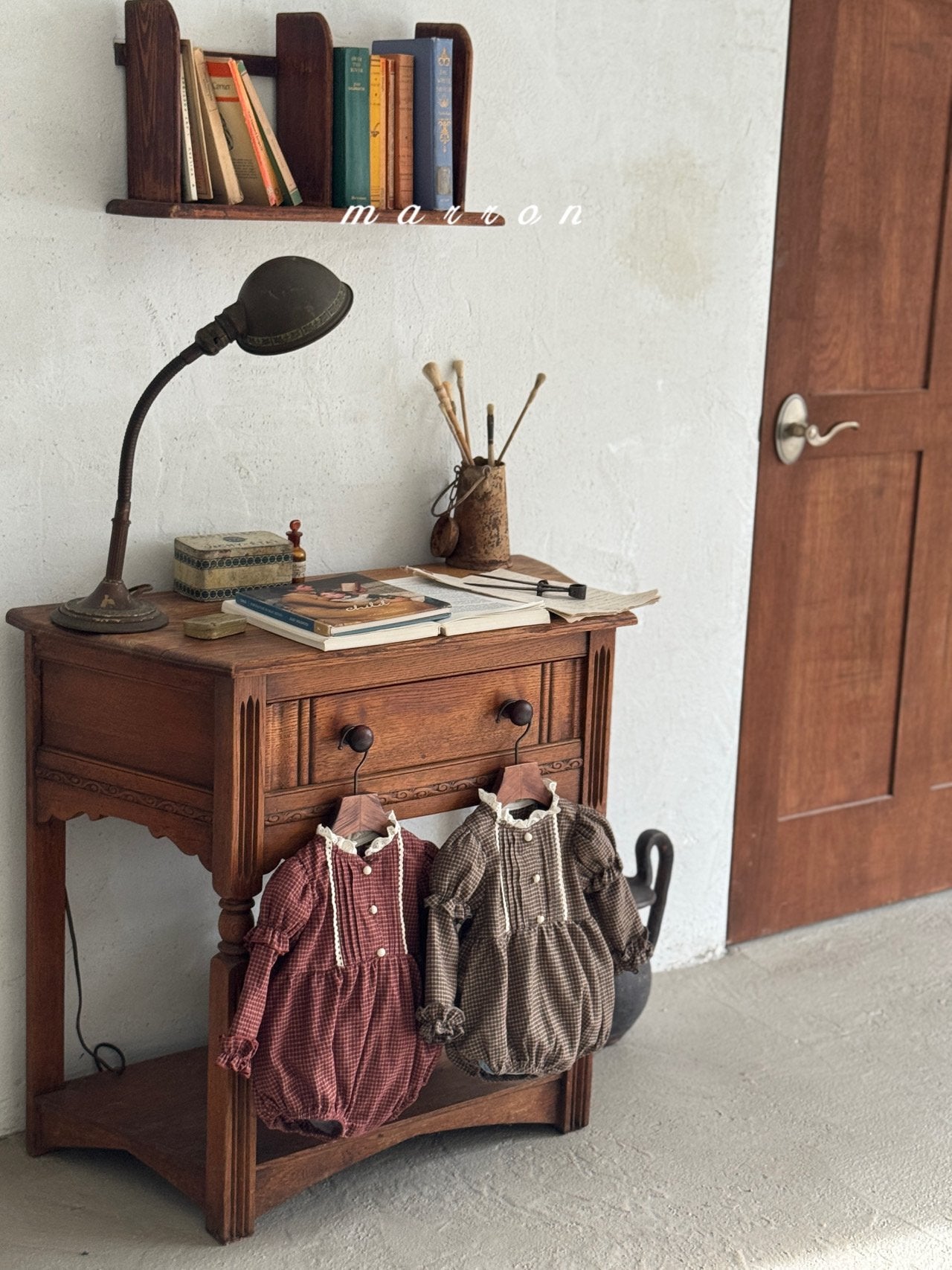 ［marron］Chickles check frill rompers