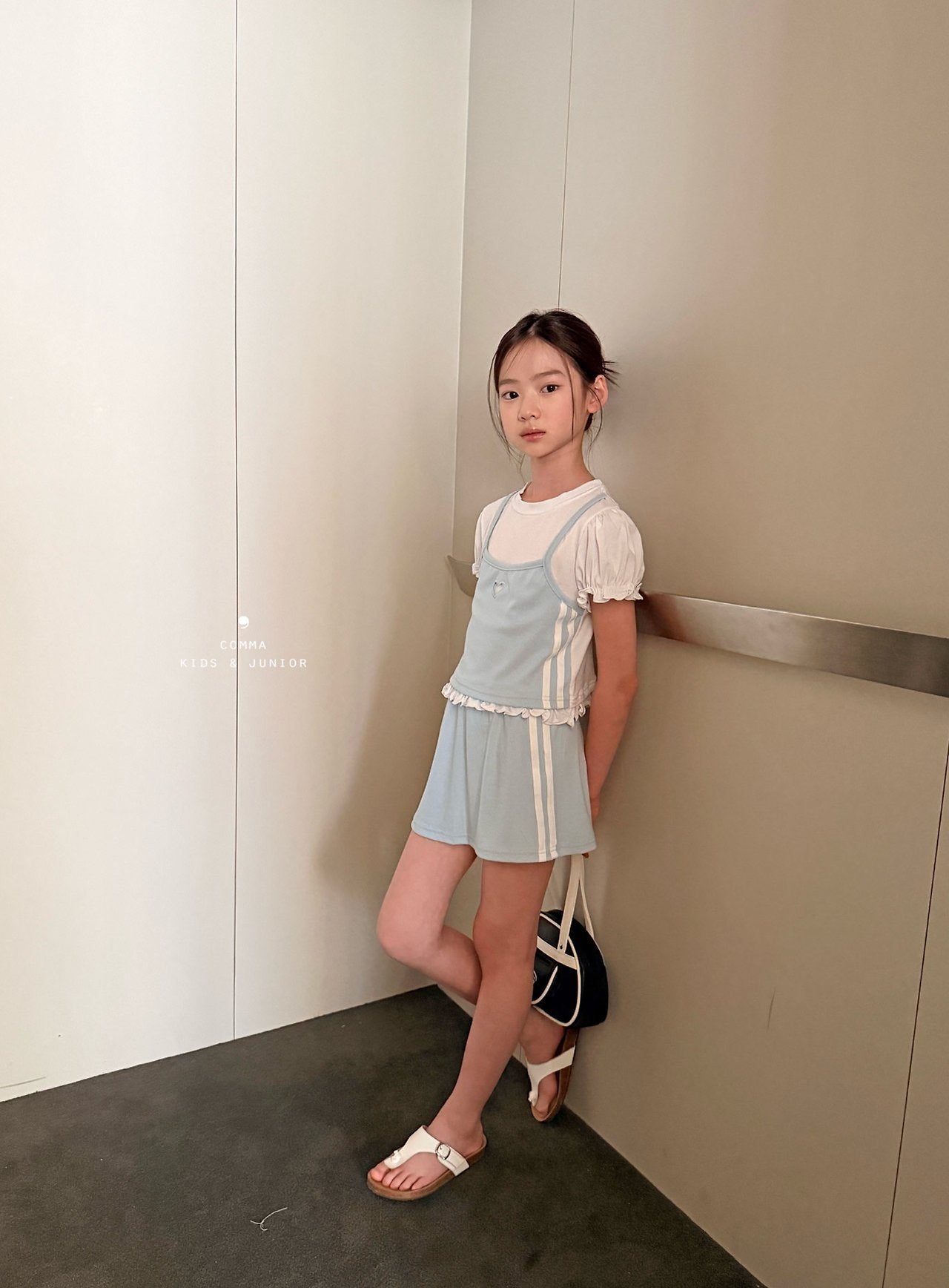 ［comma］Line heart puff tee