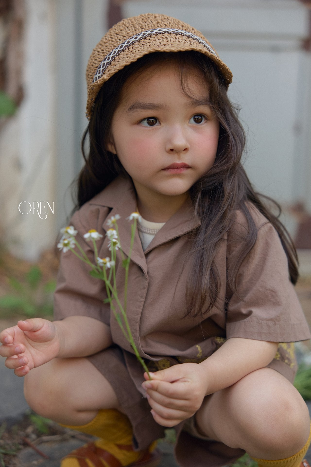 ［OREN］Rosie flower ribbon paper bucket hat