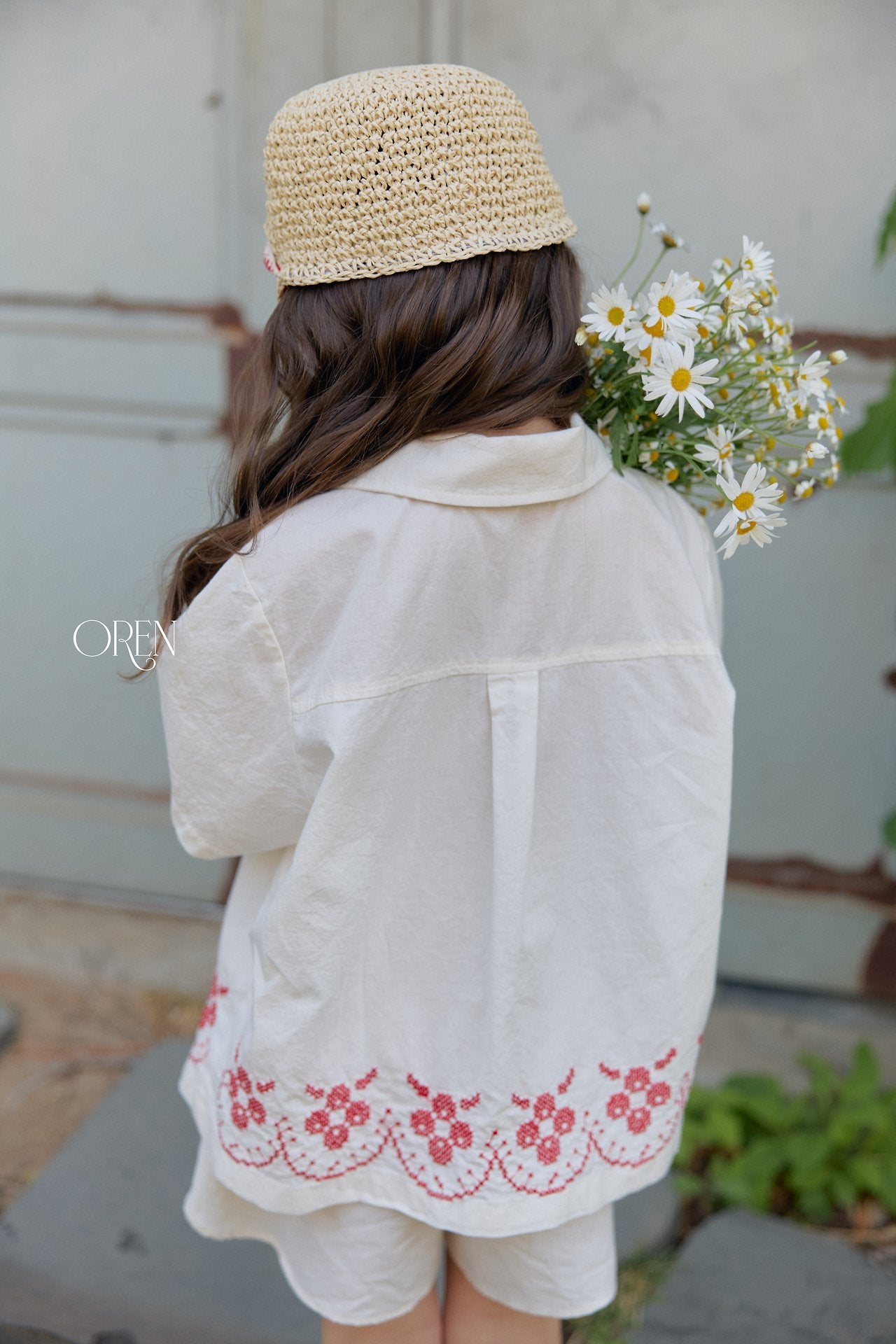 ［OREN］Rosie flower ribbon paper bucket hat