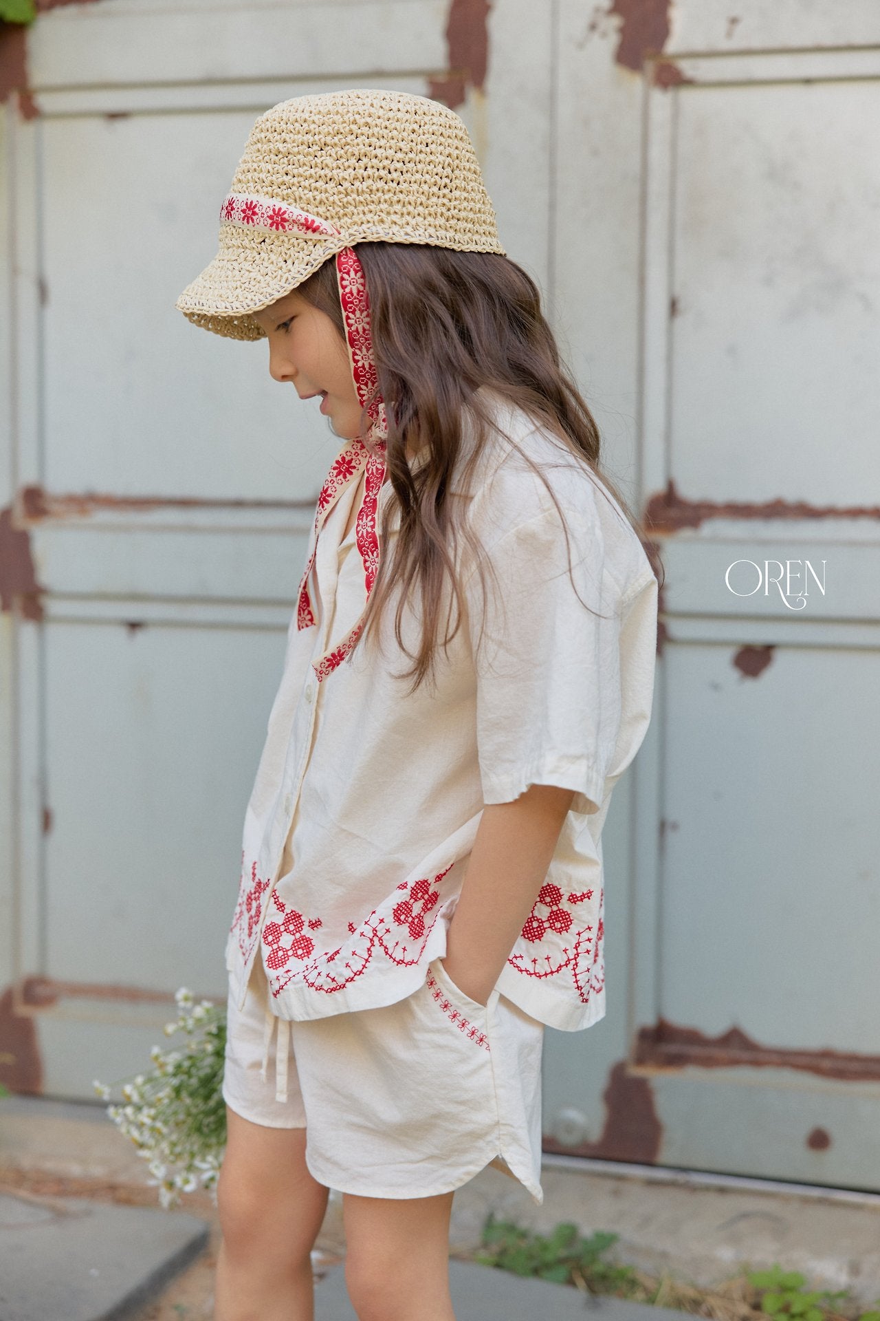 ［OREN］Rosie flower ribbon paper bucket hat