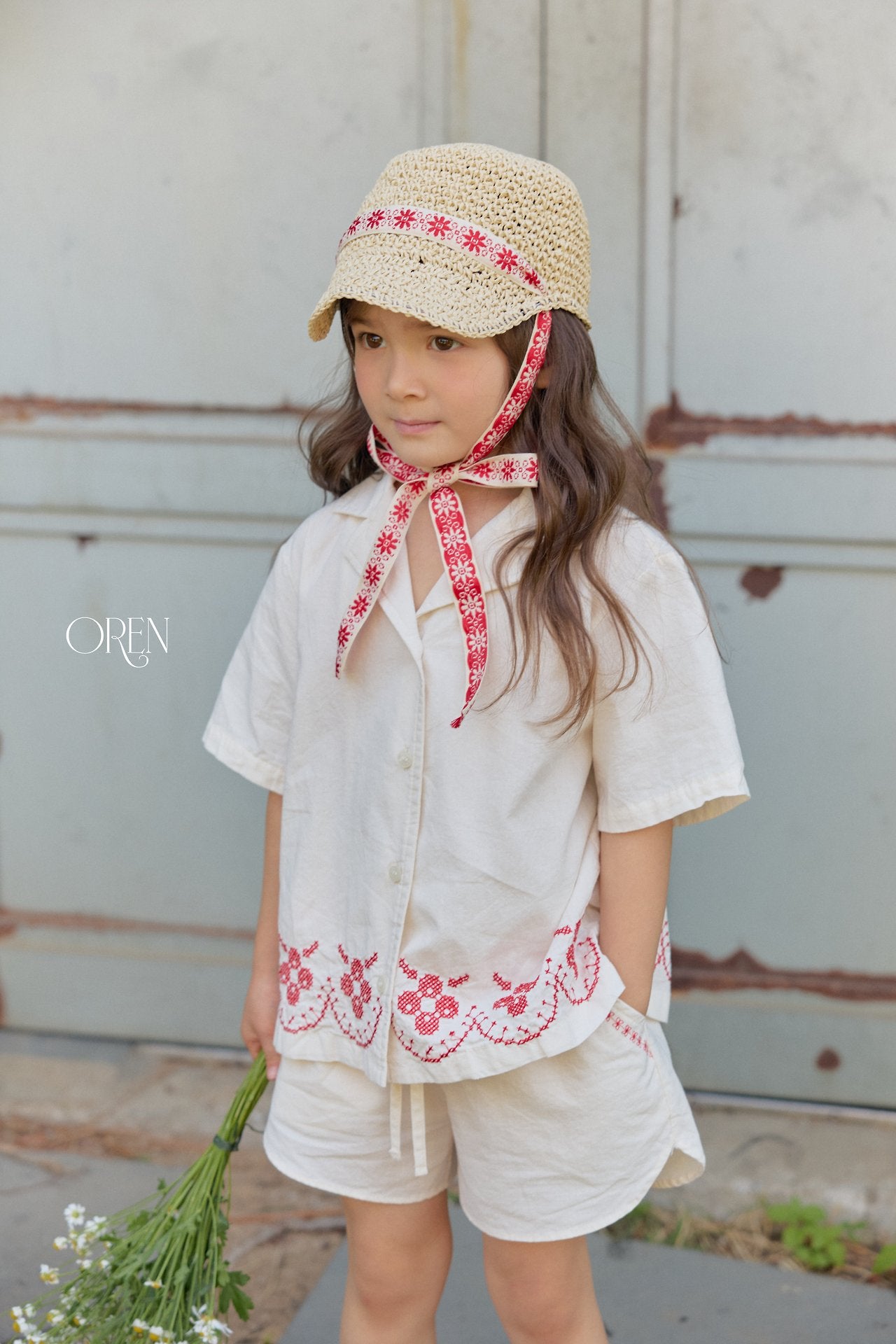 ［OREN］Rosie flower ribbon paper bucket hat