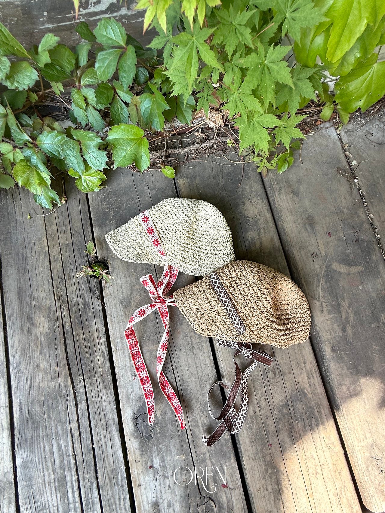 ［OREN］Rosie flower ribbon paper bucket hat