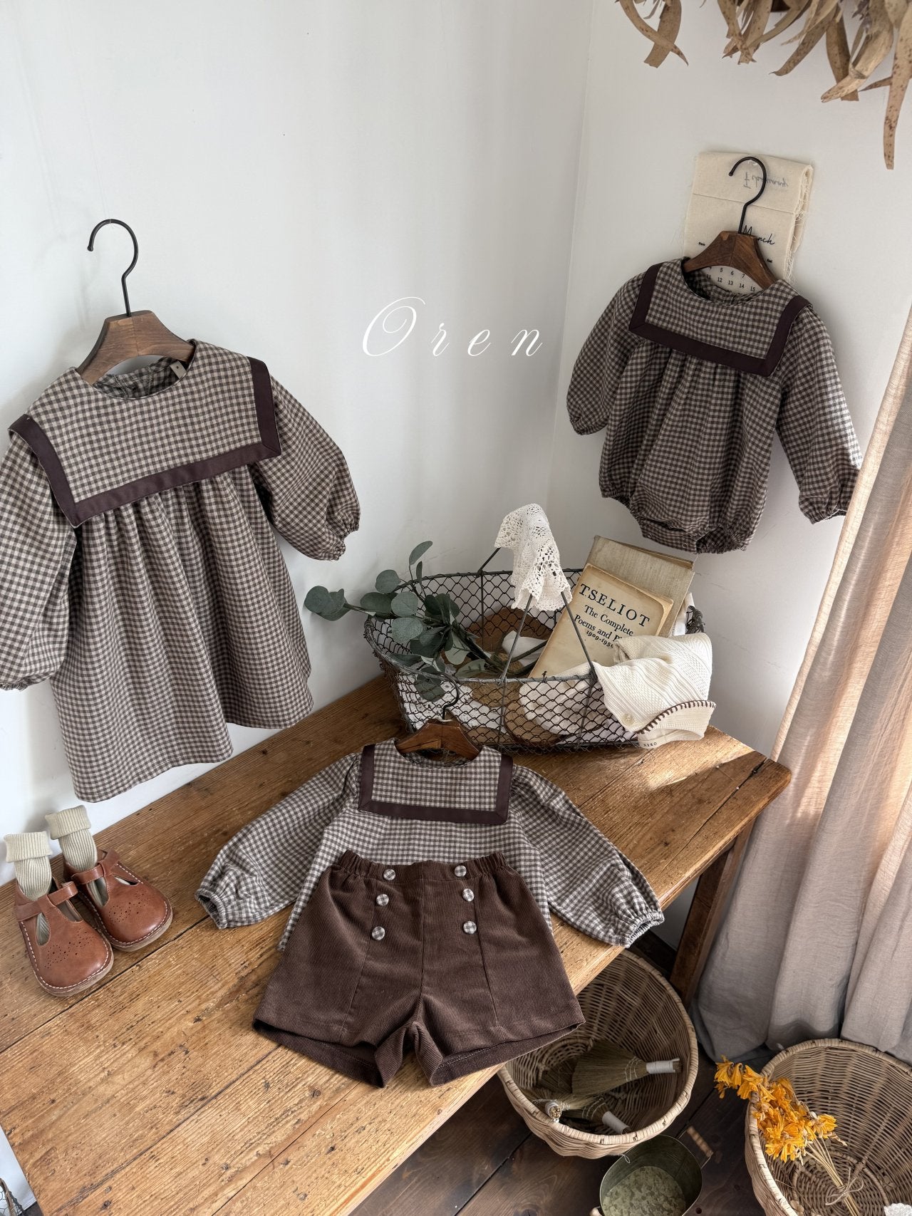 ［OREN］Bobo check sailor rompers