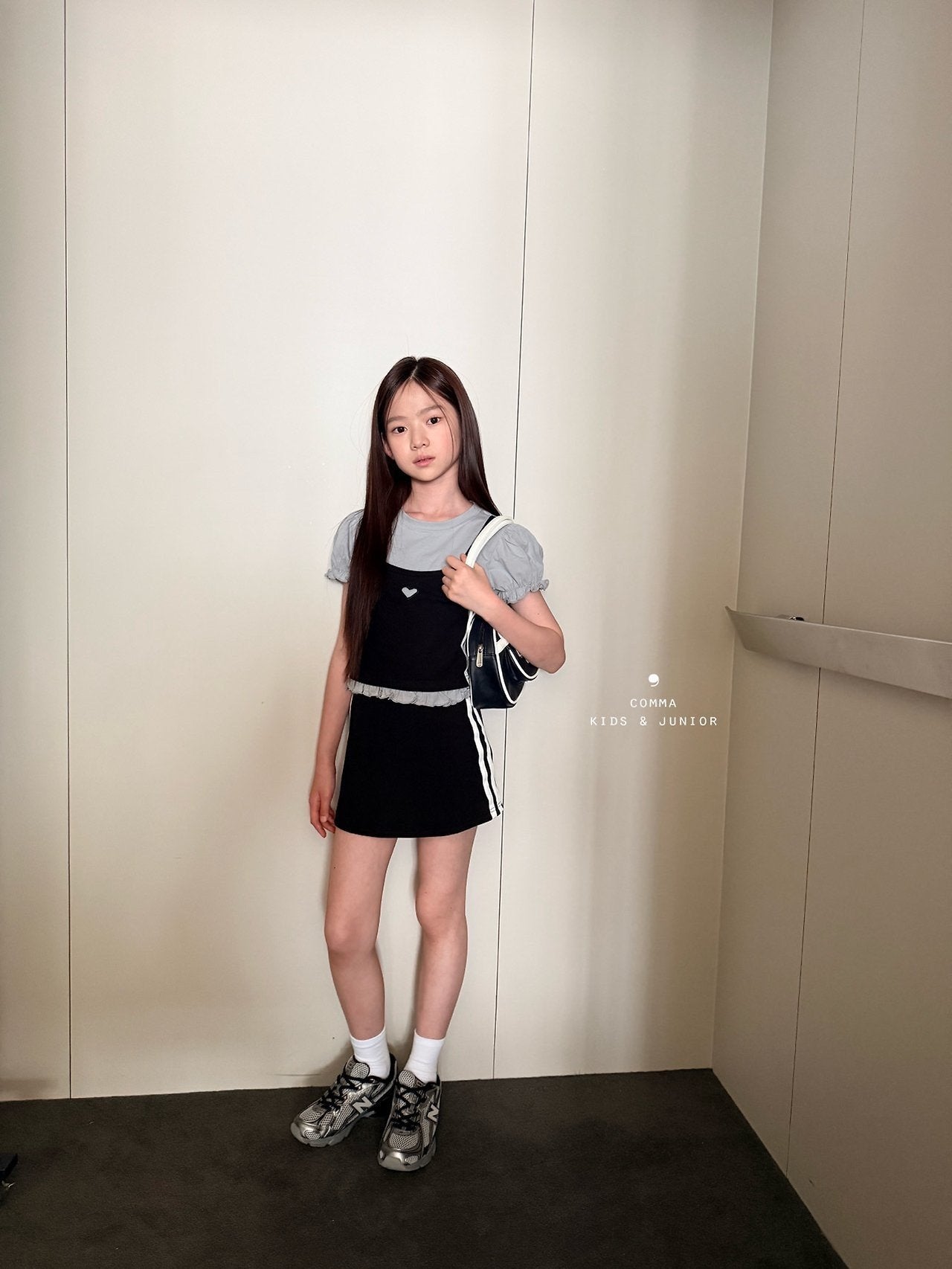 ［comma］Line heart puff tee