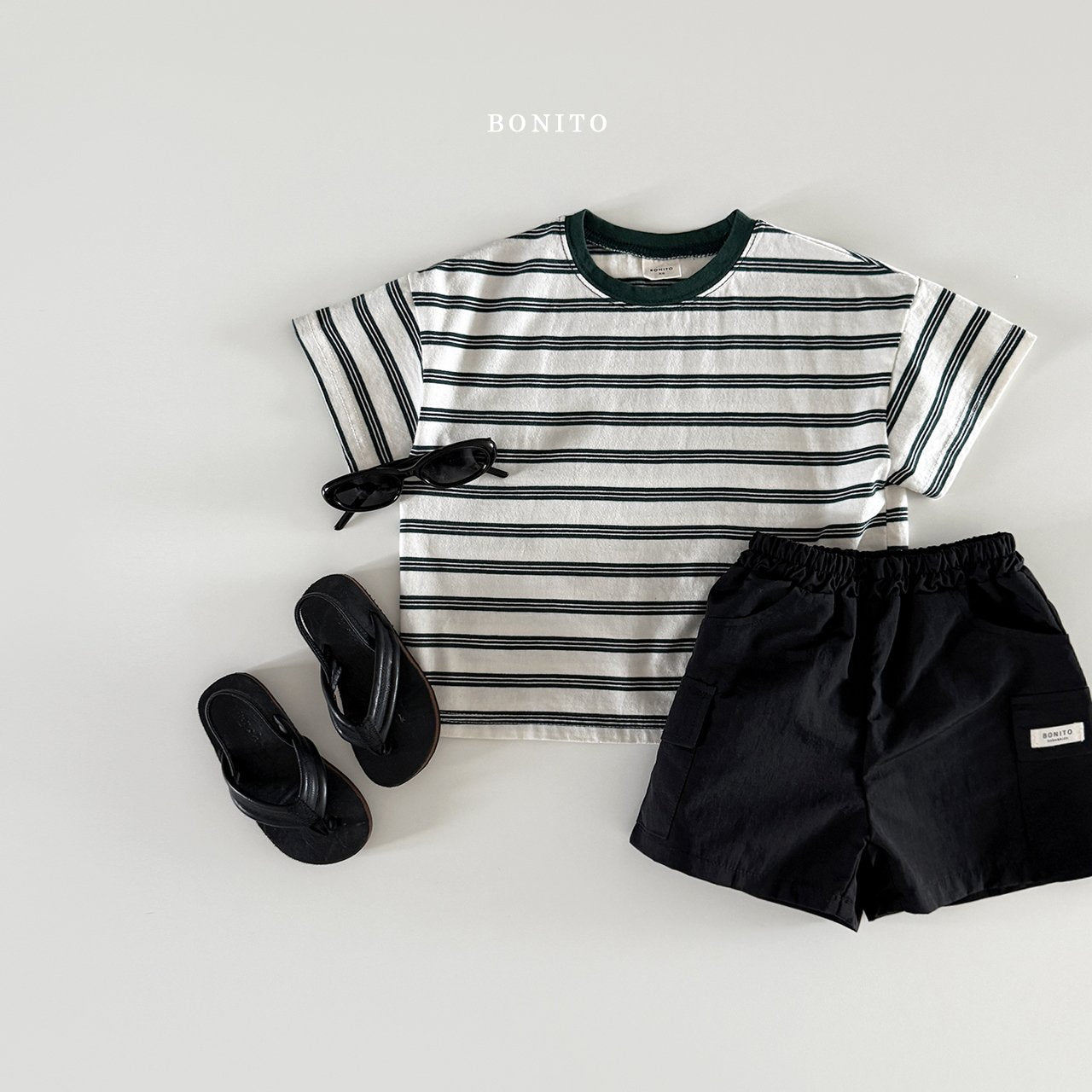［Bonito］Point neck stripe tee