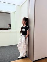 ［comma］Line ribbon rustling pants