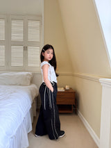 ［comma］Line ribbon rustling pants