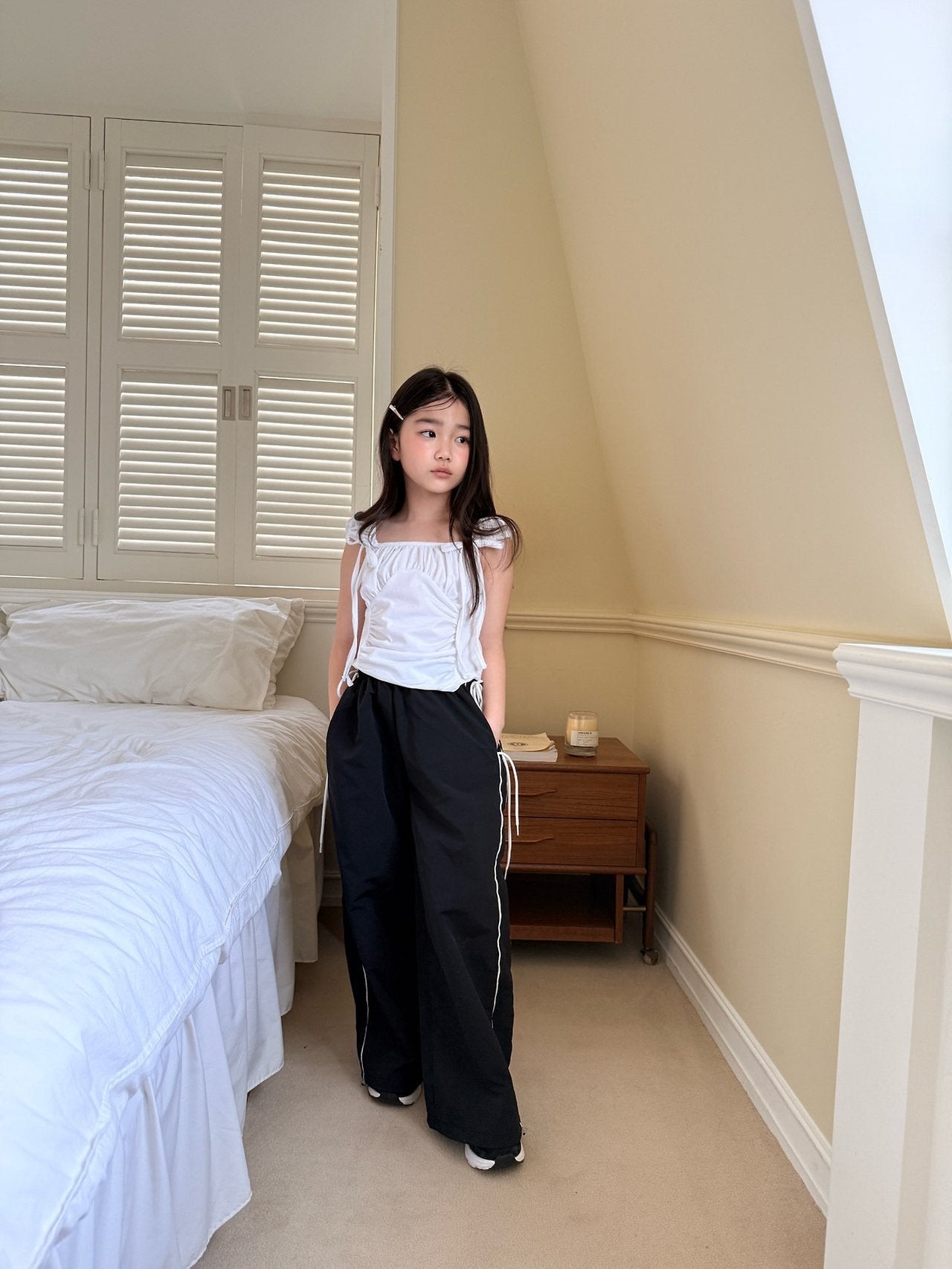 ［comma］Line ribbon rustling pants