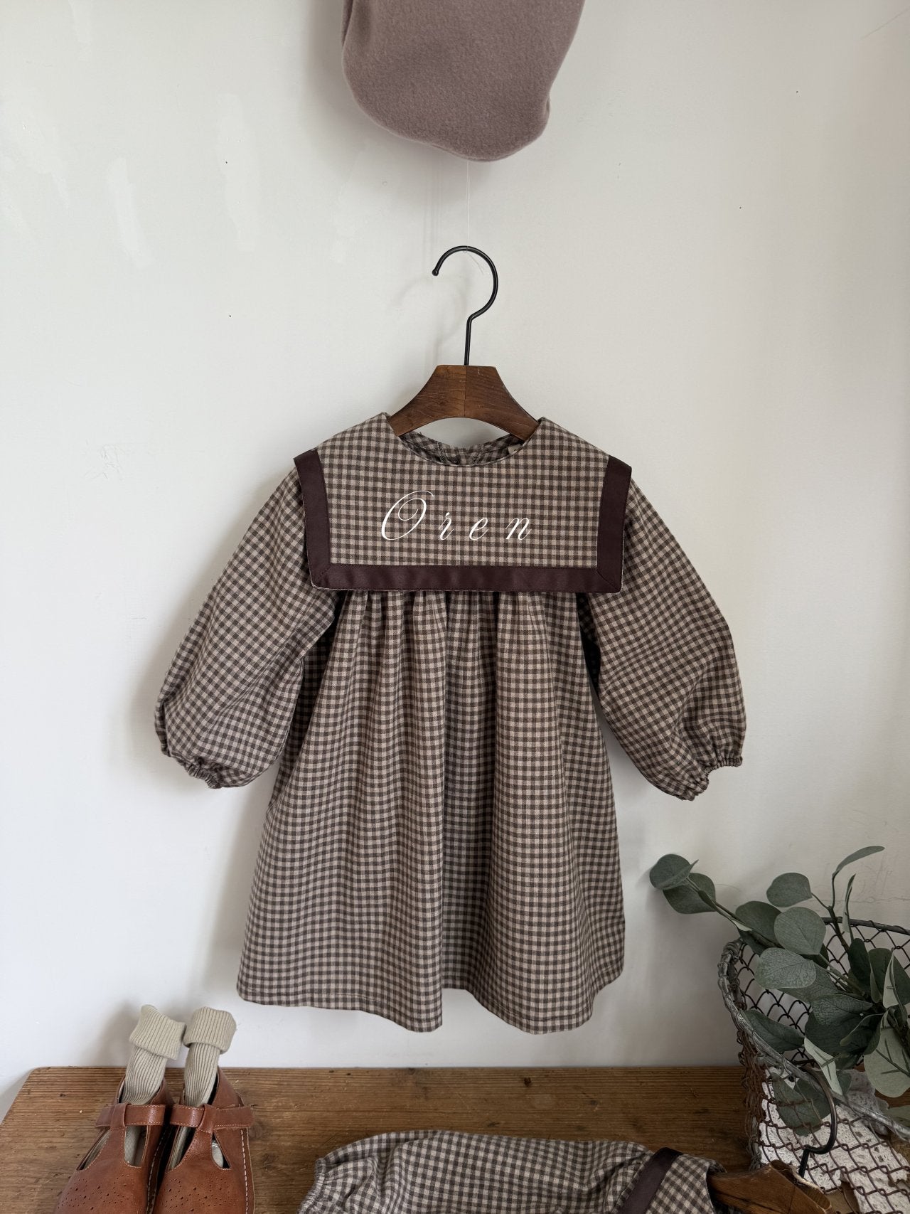 ［OREN］Bobo check sailor one-piece