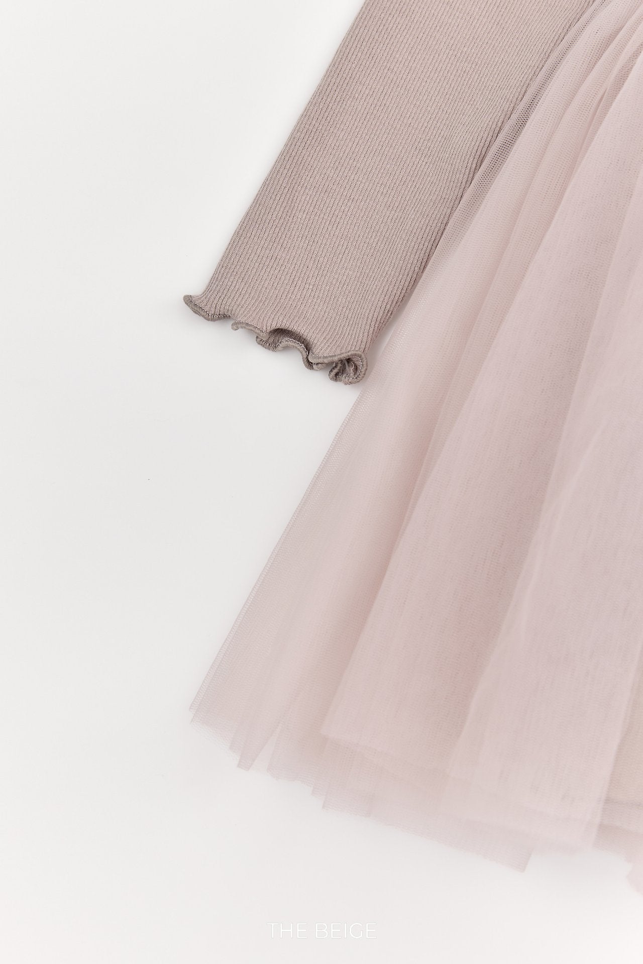 ［The beige］Ribbed Tulle Dress
