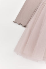 ［The beige］Ribbed Tulle Dress