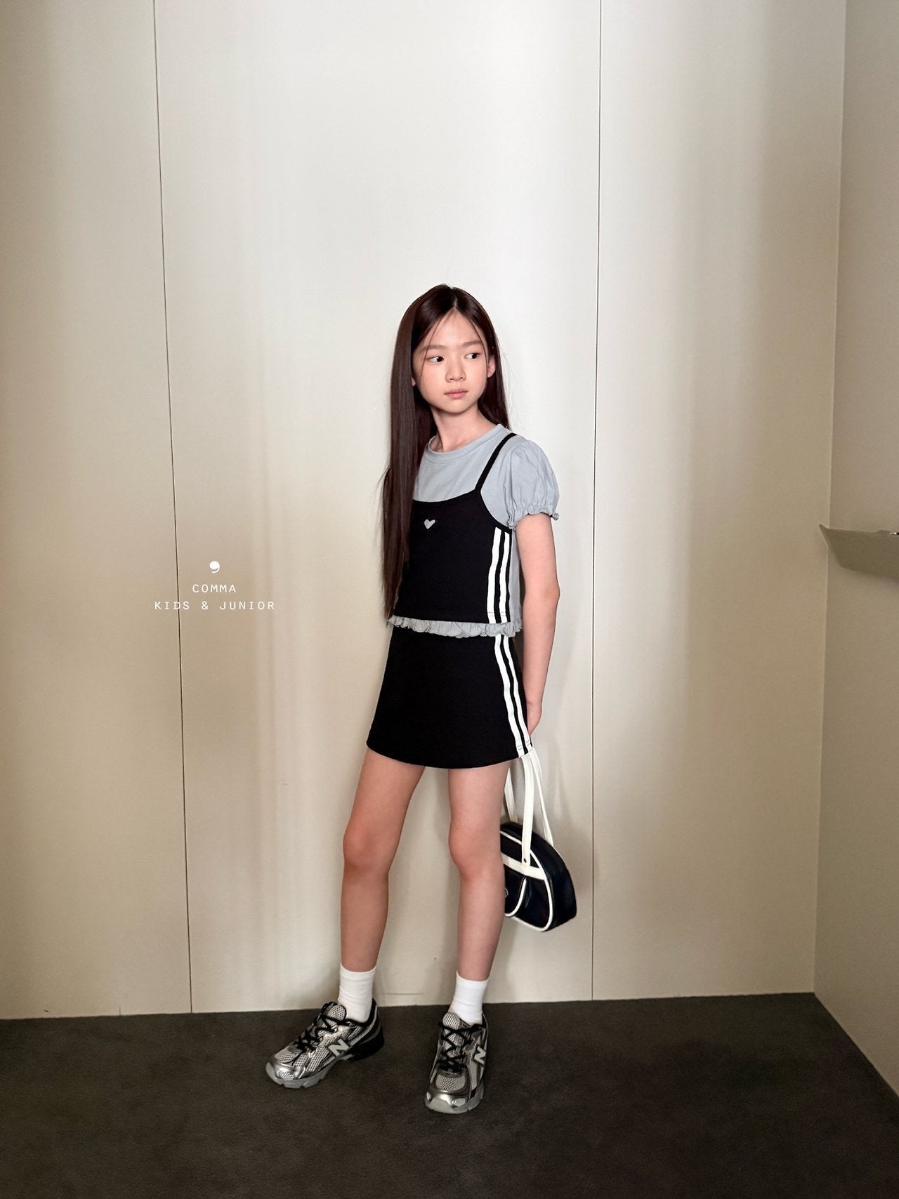 ［comma］Line heart puff tee