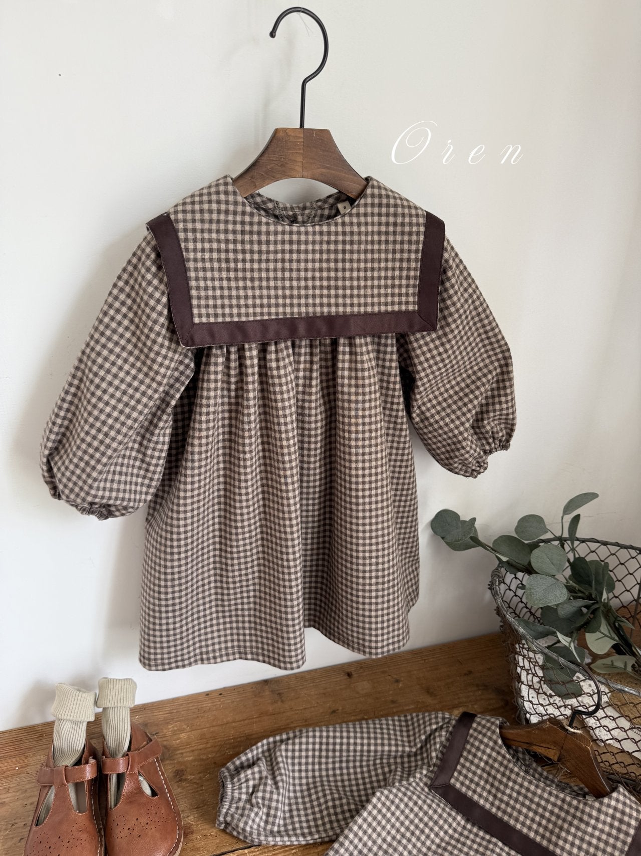 ［OREN］Bobo check sailor one-piece