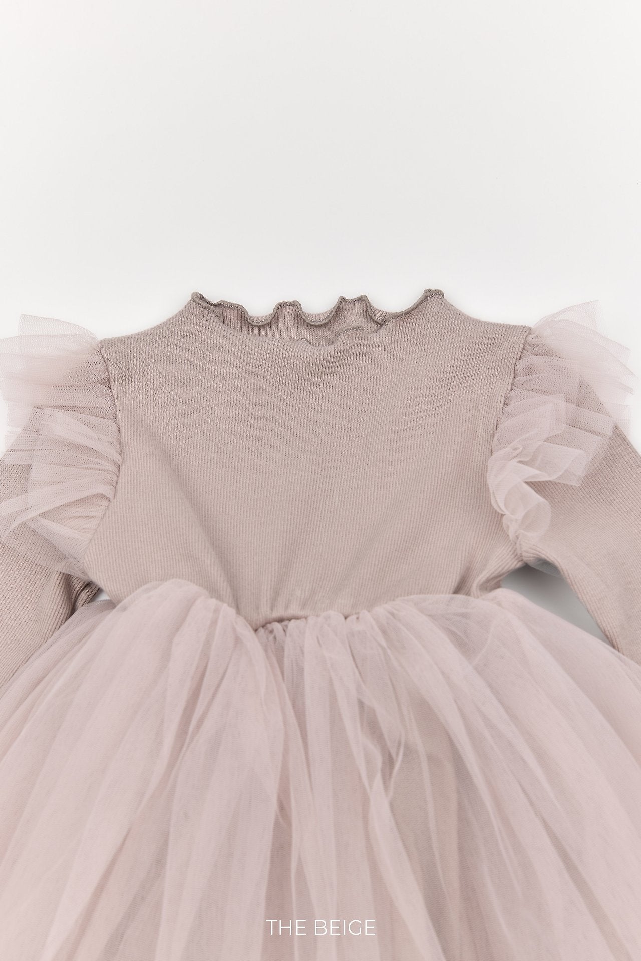 ［The beige］Ribbed Tulle Dress