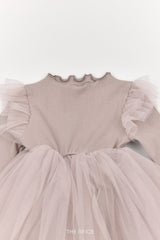 ［The beige］Ribbed Tulle Dress