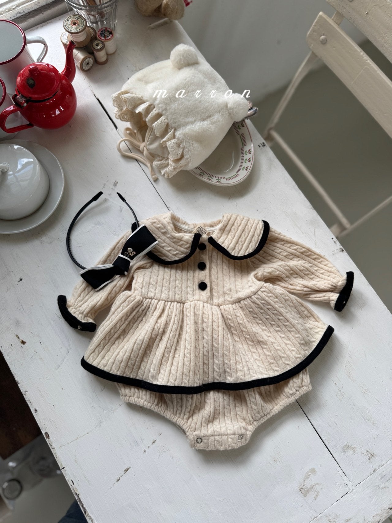 ［marron］Friel knit collar rompers