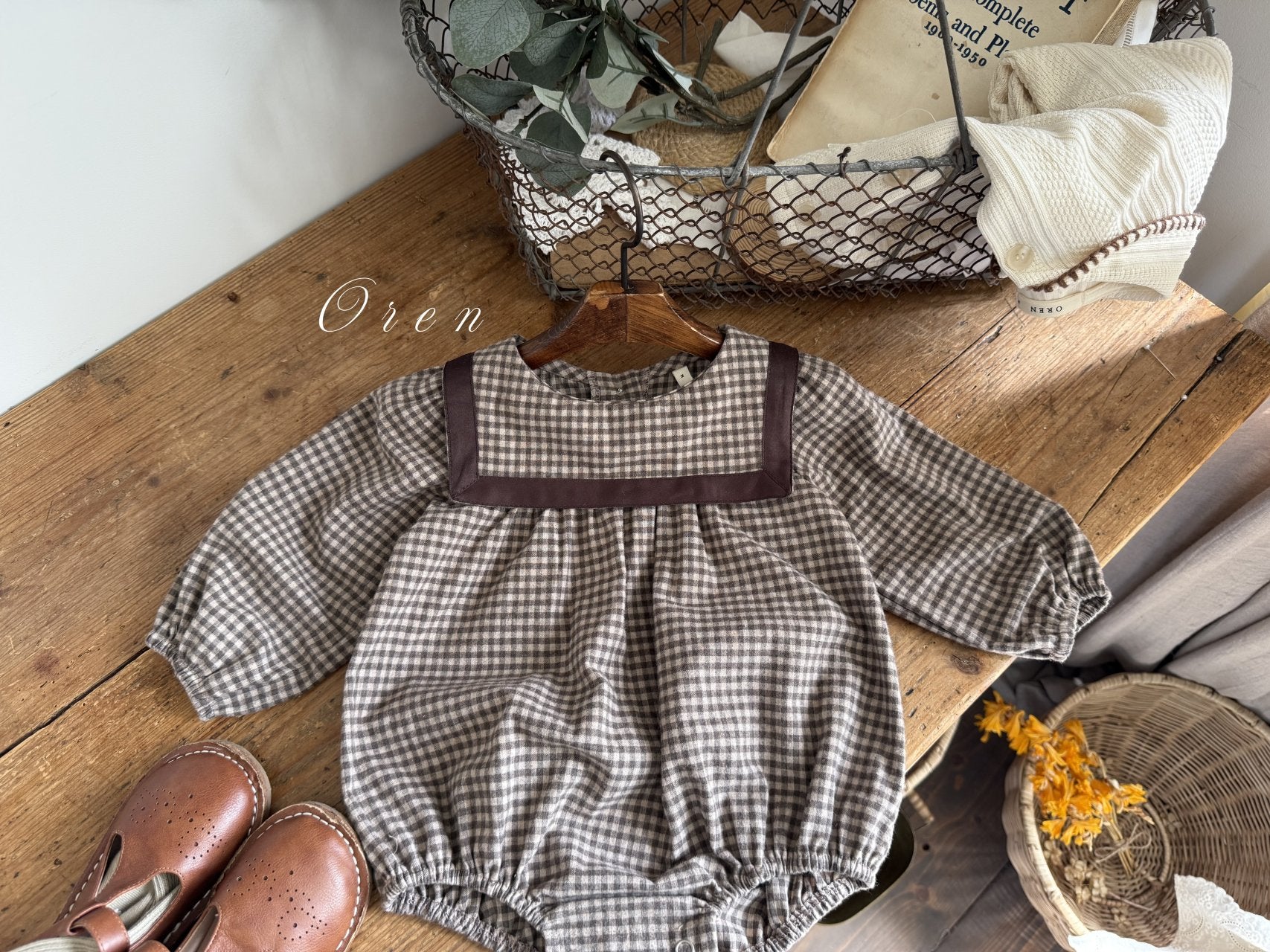 ［OREN］Bobo check sailor rompers