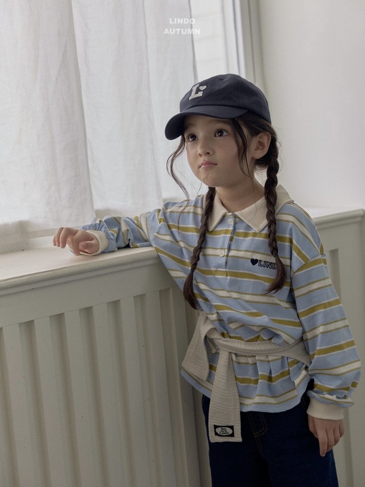 ［LINDO］Stripe collar tops