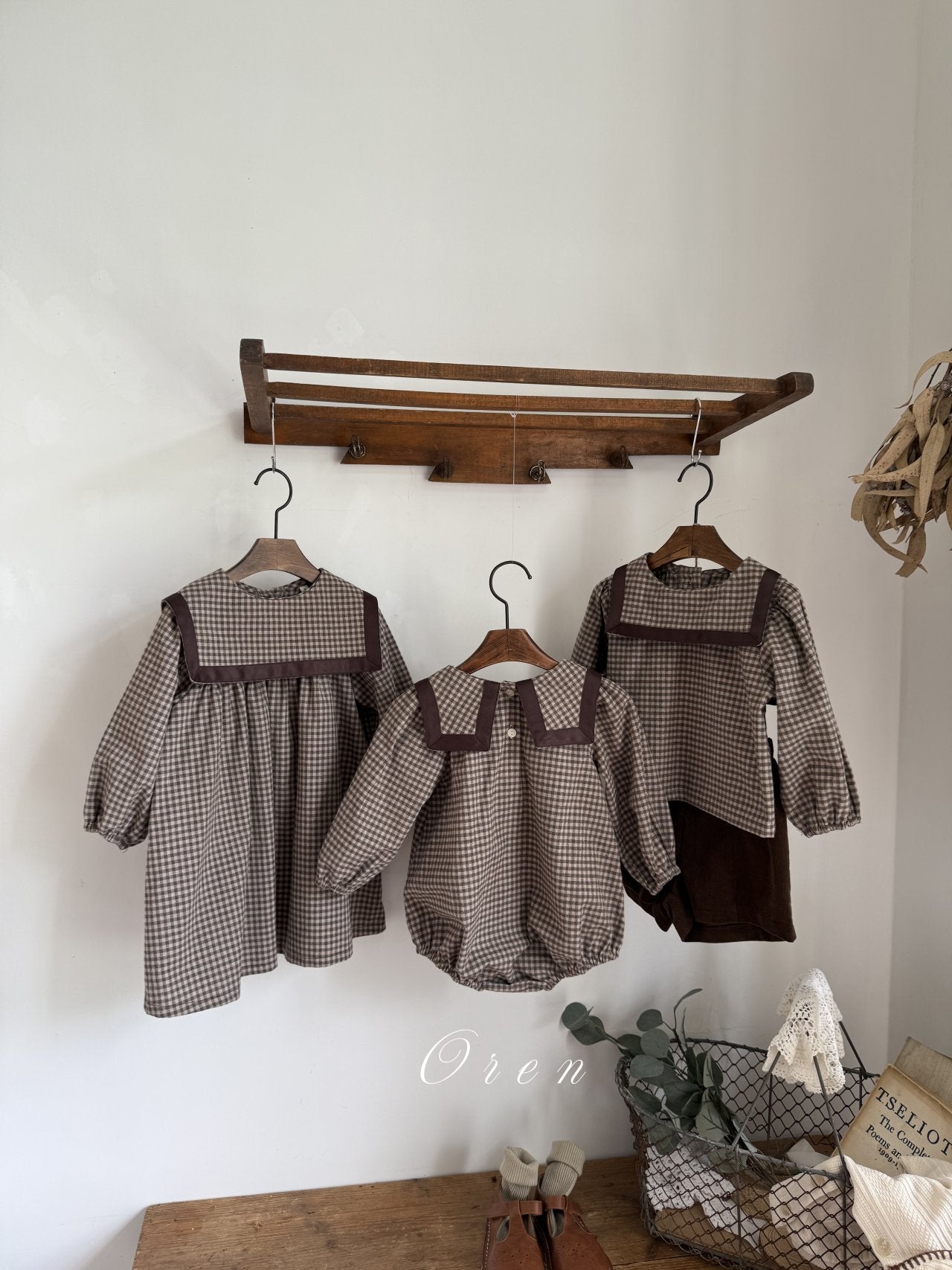 ［OREN］Bobo check sailor rompers