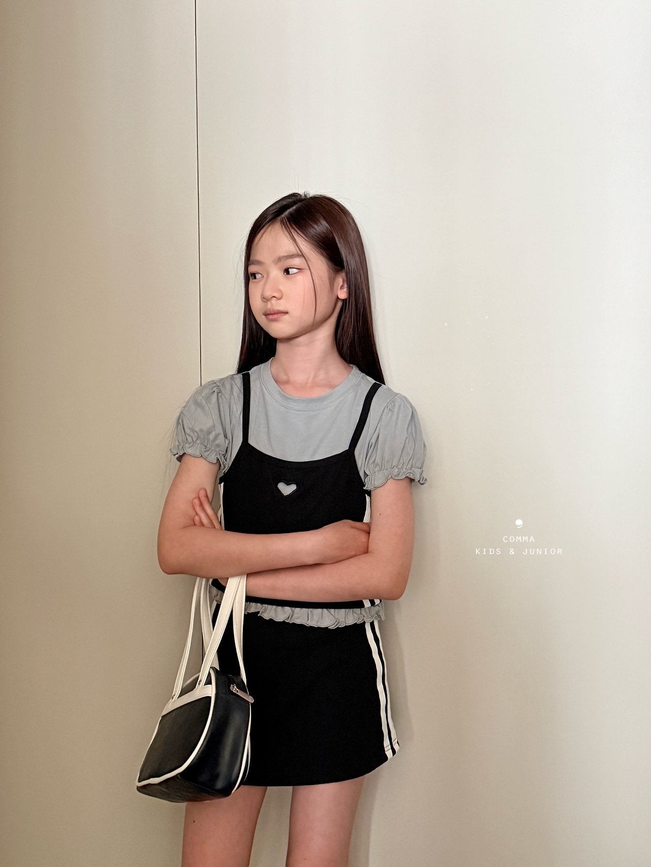 ［comma］Line heart puff tee