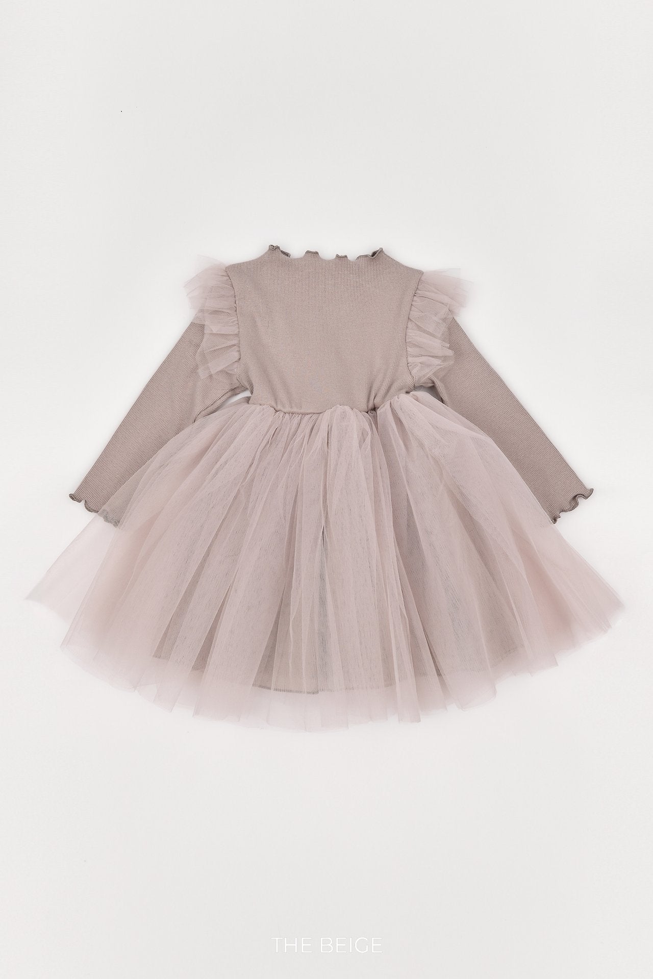 ［The beige］Ribbed Tulle Dress