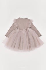 ［The beige］Ribbed Tulle Dress