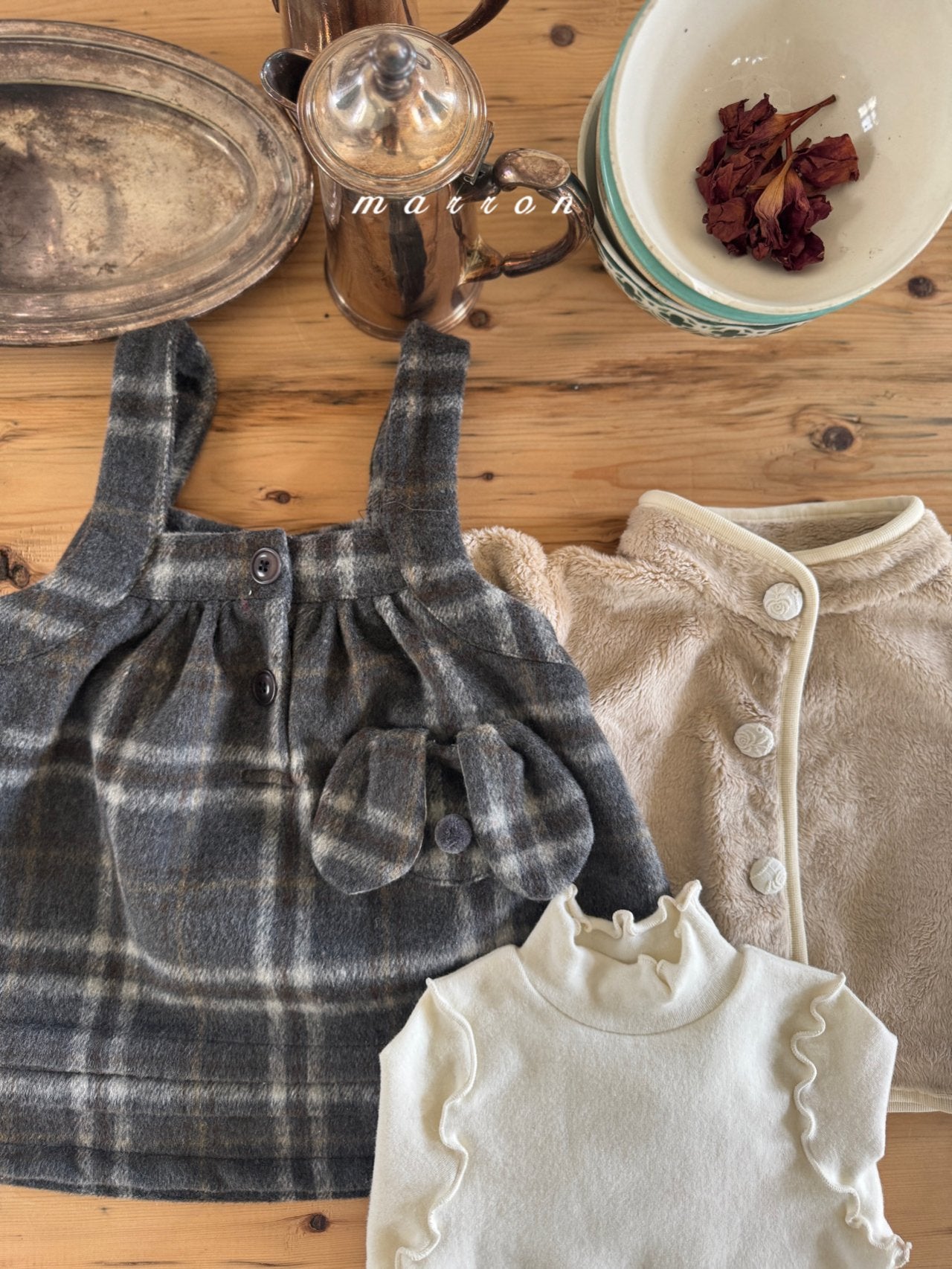 ［marron］Puppy check one-piece