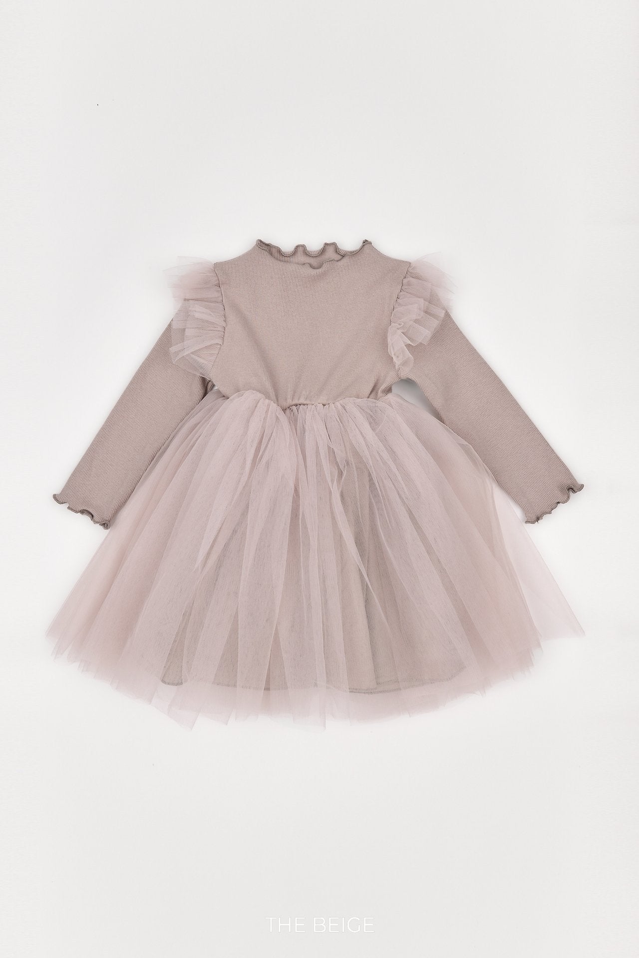 ［The beige］Ribbed Tulle Dress