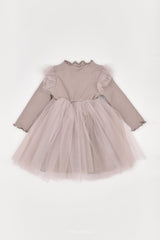 ［The beige］Ribbed Tulle Dress