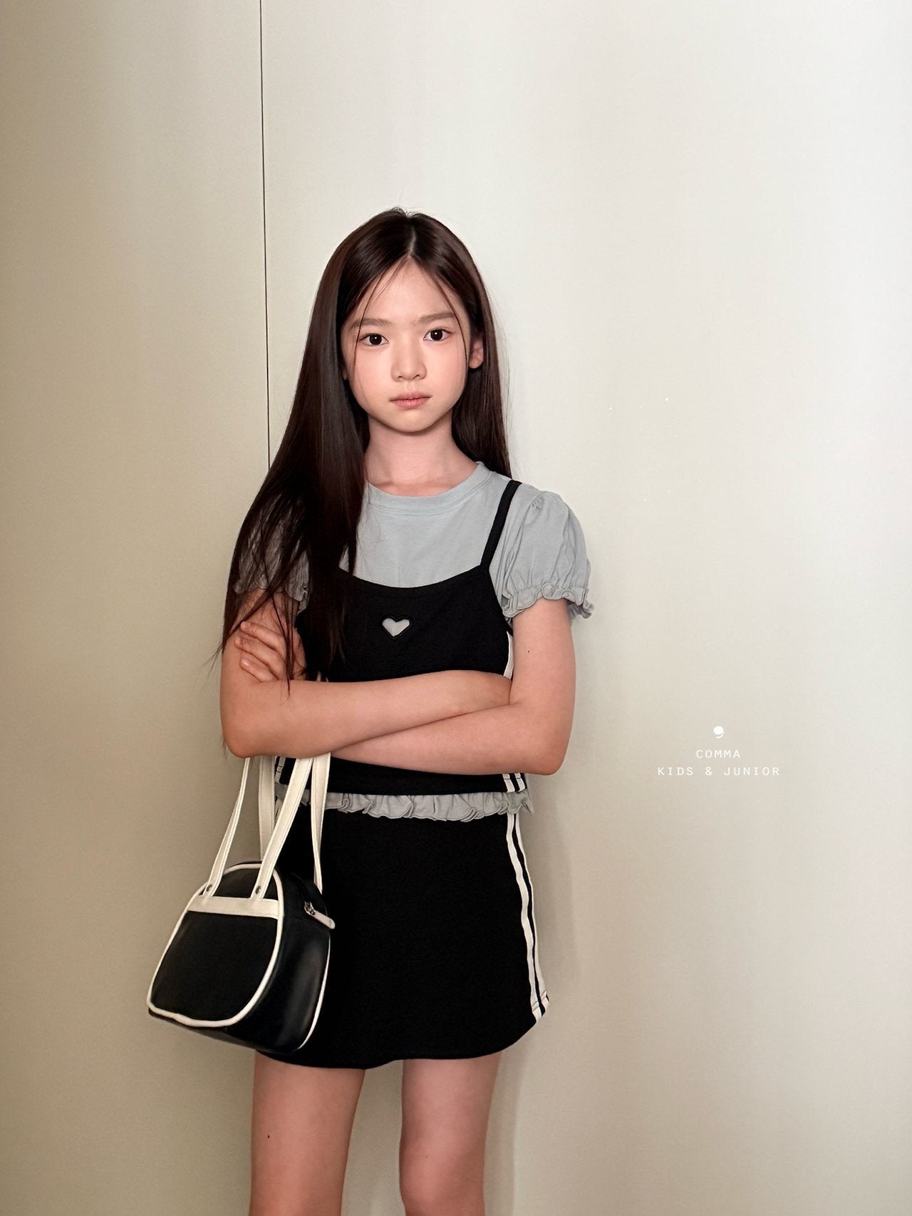 ［comma］Line heart puff tee