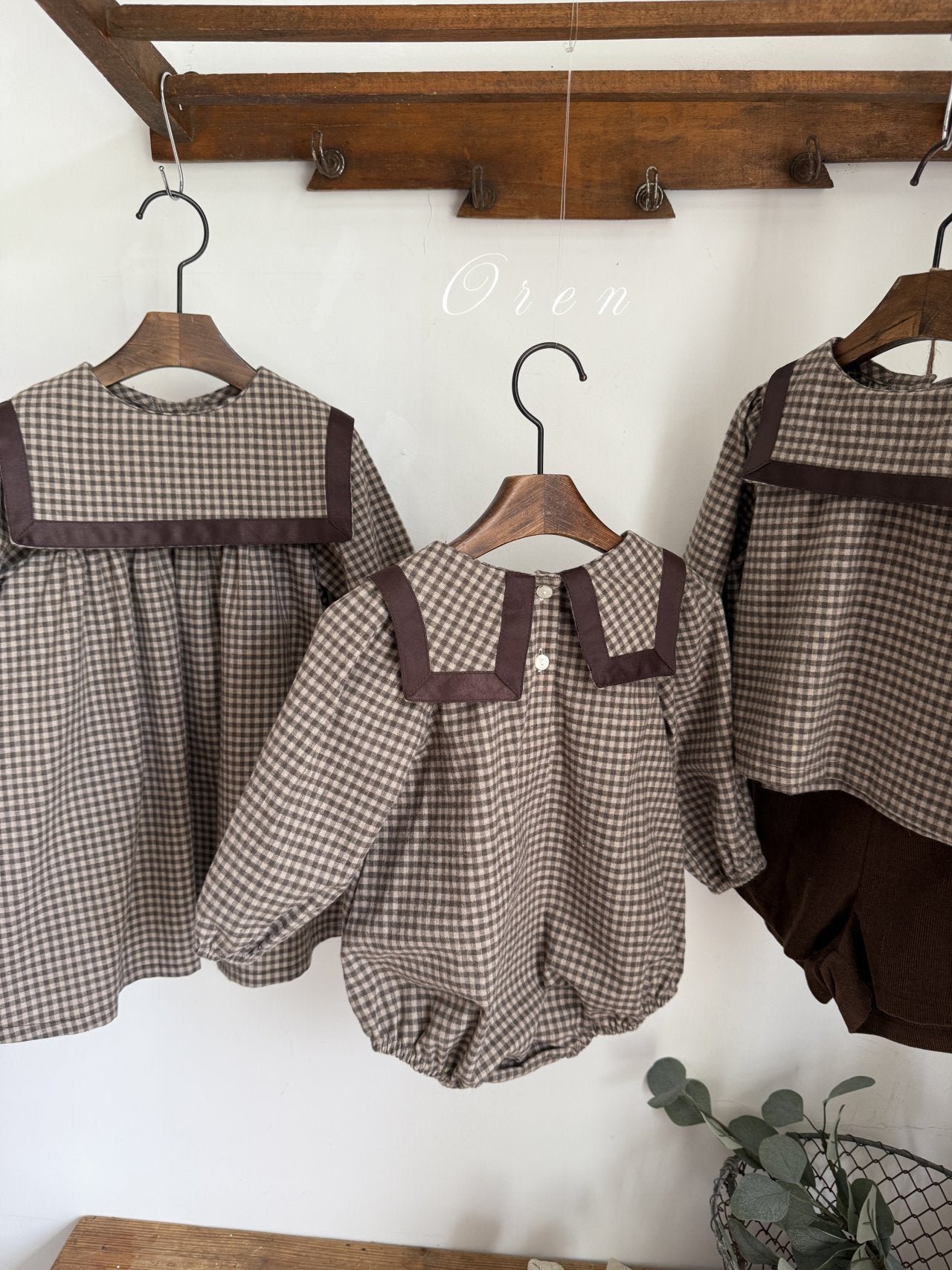 ［OREN］Bobo check sailor rompers
