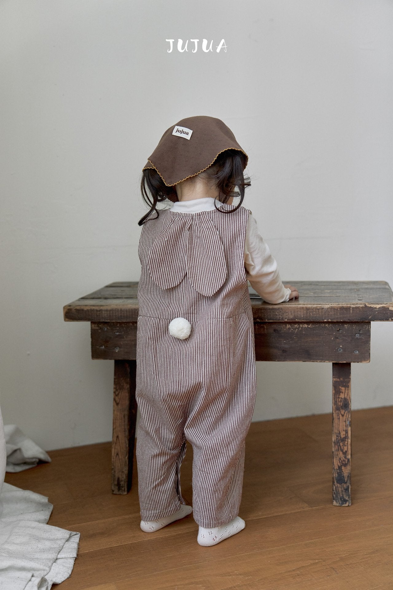 ［jujua］Stripe bunny overalls