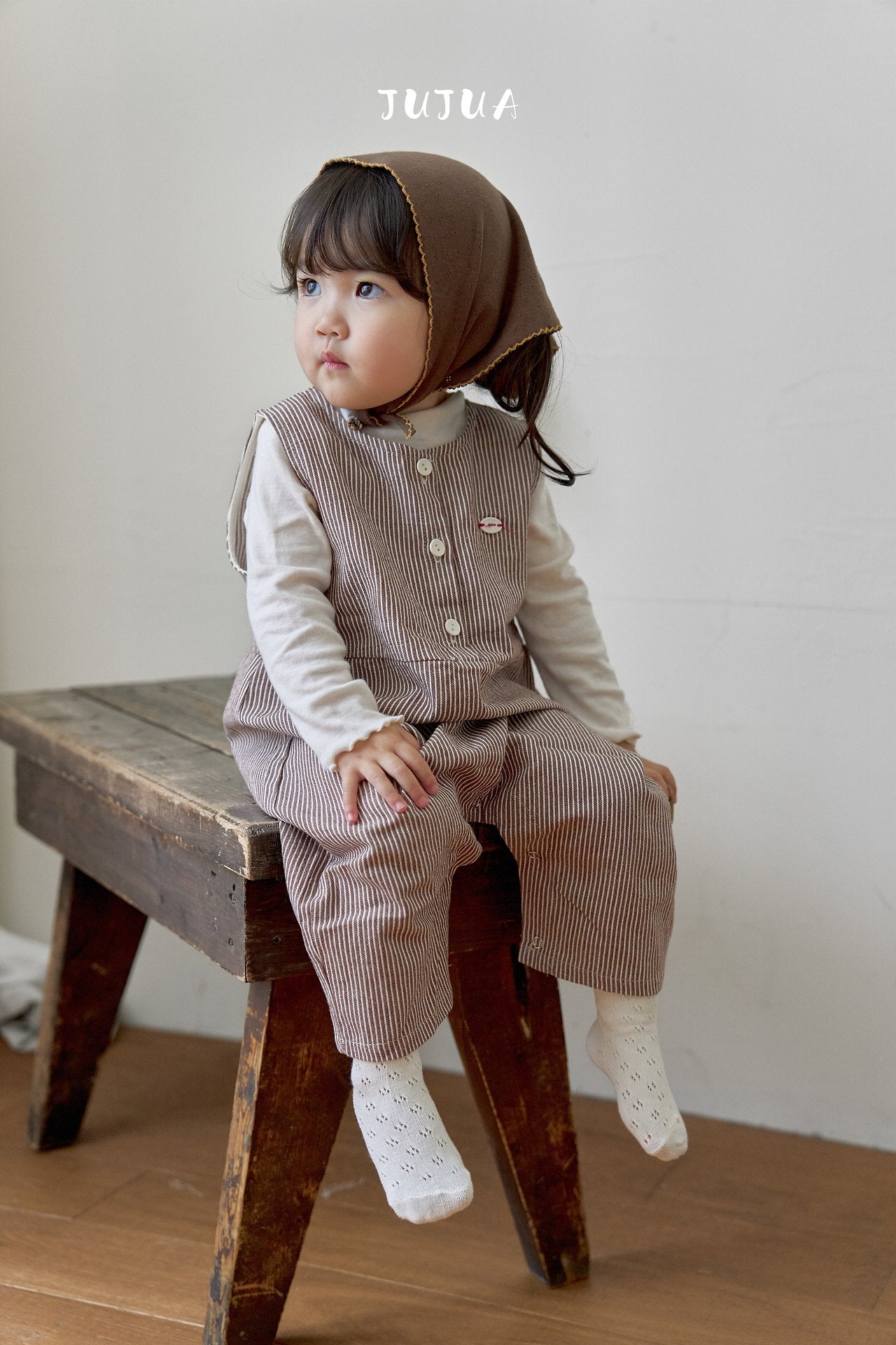 ［jujua］Stripe bunny overalls