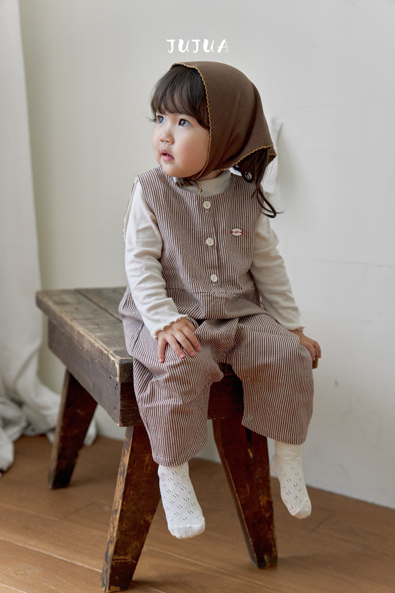 ［jujua］Stripe bunny overalls