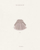 ［The beige］Ribbed Tulle Dress