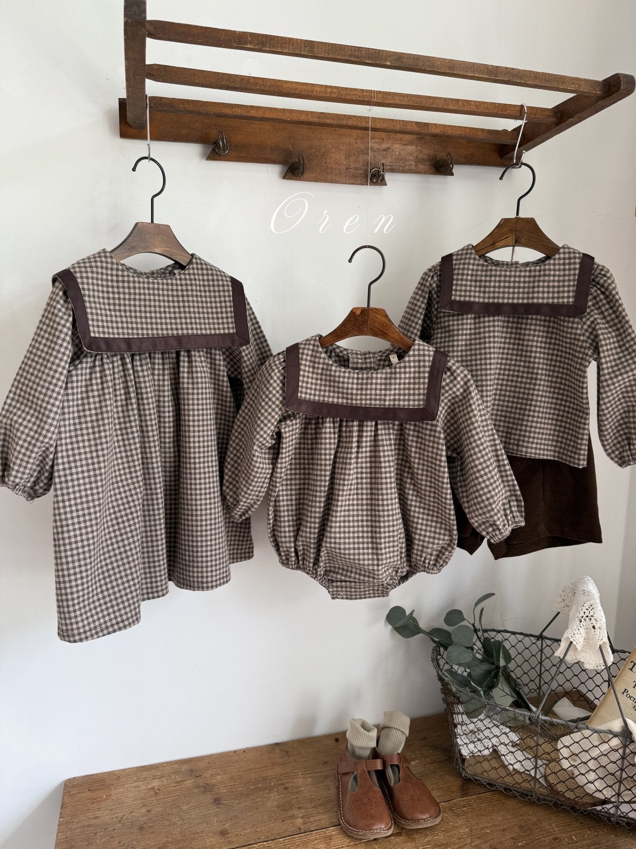 ［OREN］Bobo check sailor rompers