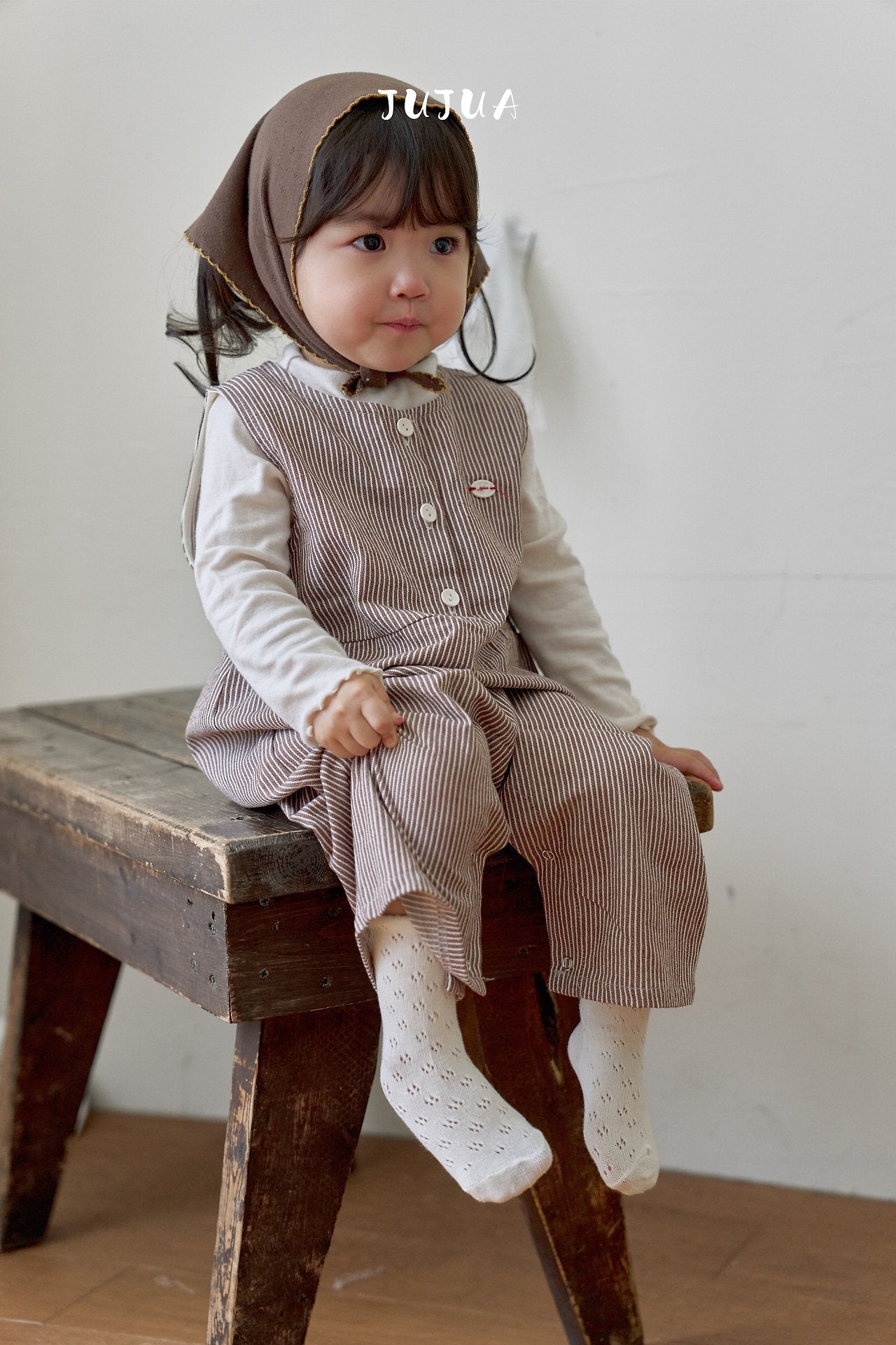 ［jujua］Stripe bunny overalls
