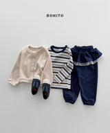 ［Bonito］Heart button stripe tee