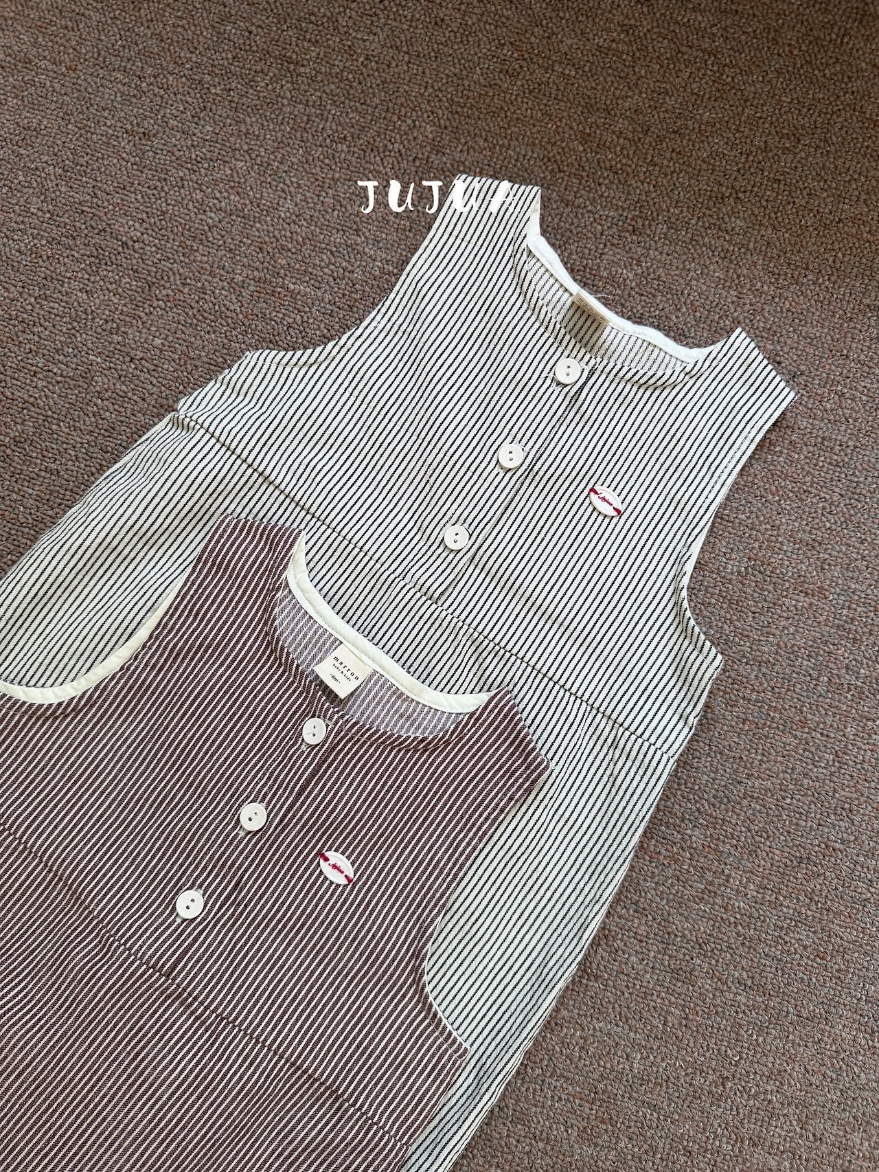 ［jujua］Stripe bunny overalls