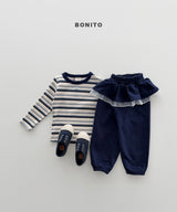 ［Bonito］Heart button stripe tee