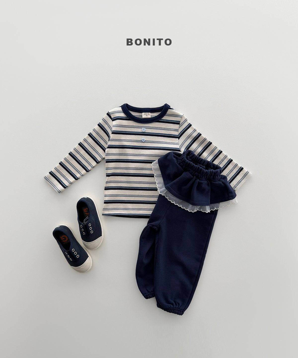 ［Bonito］Heart button stripe tee