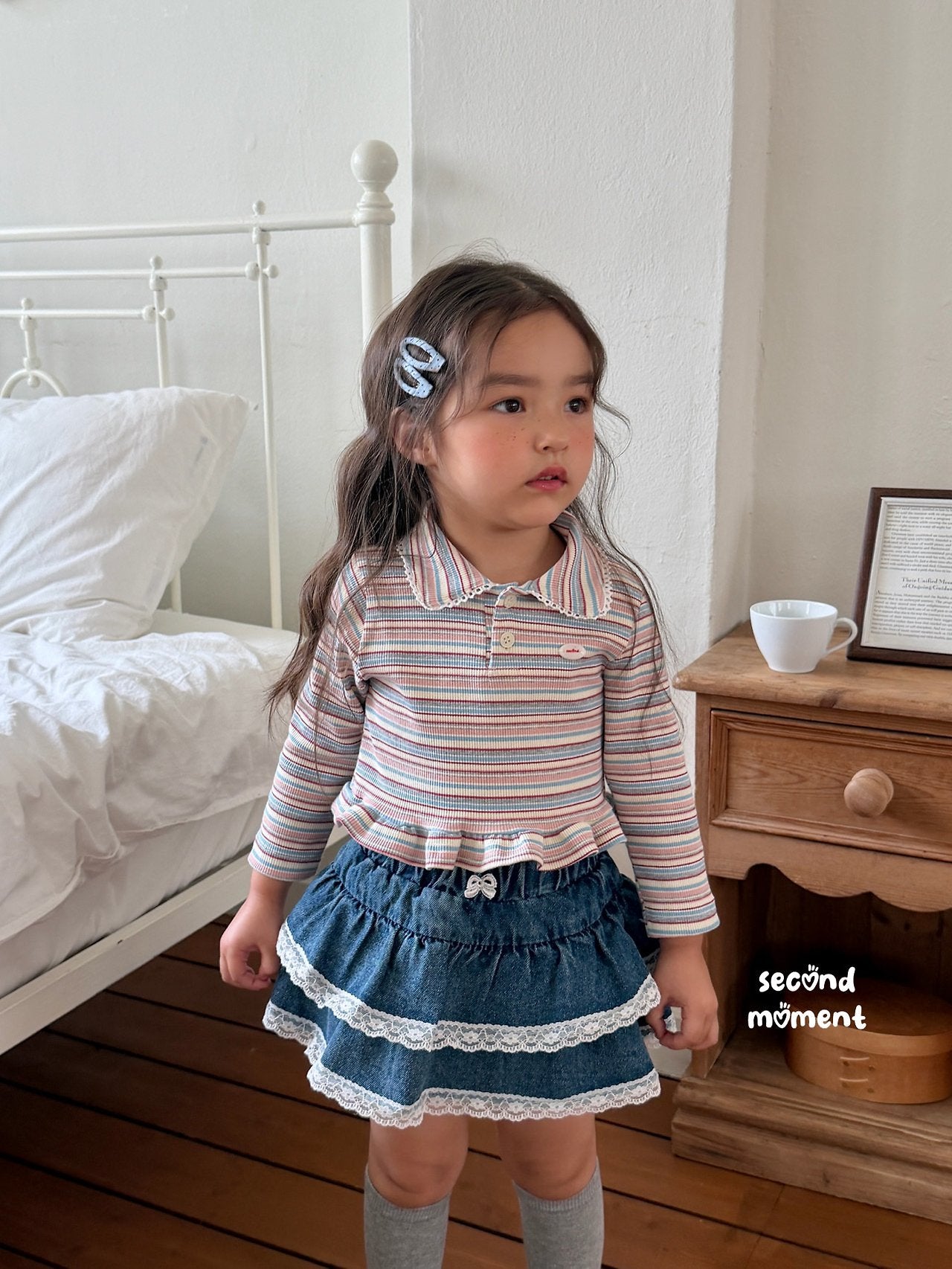 ［second moment］Lace denim cancan skirt