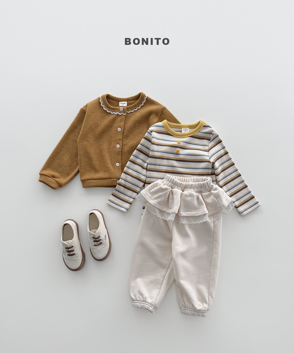 ［Bonito］Heart button stripe tee