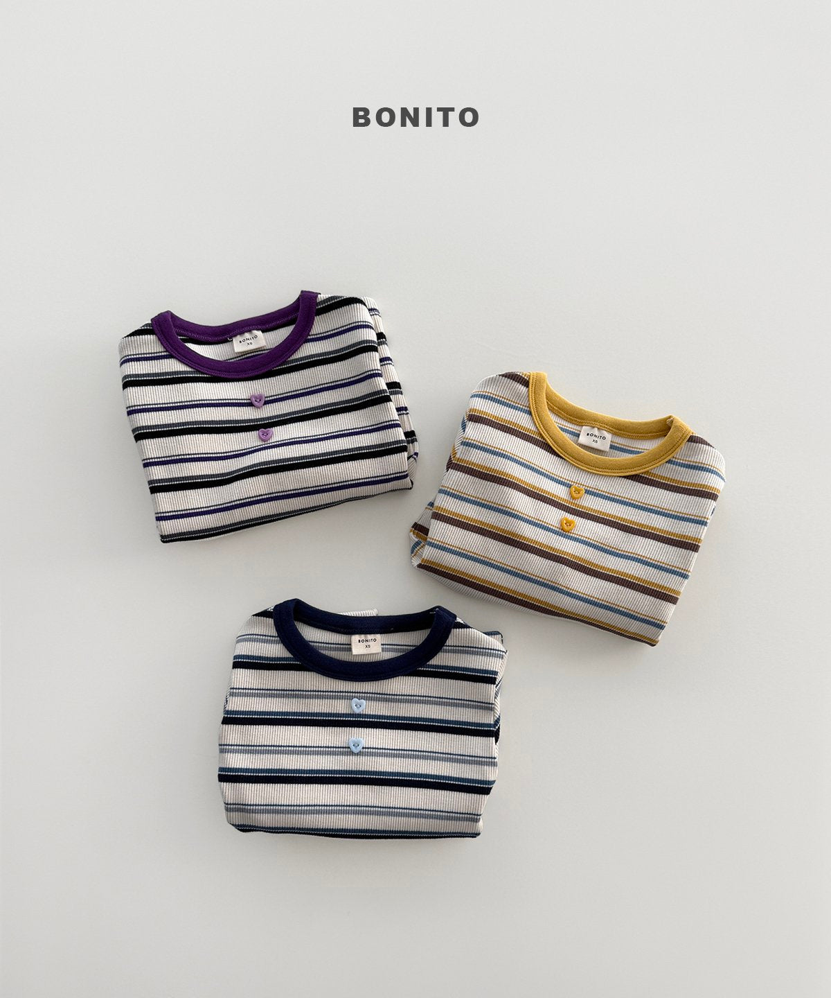 ［Bonito］Heart button stripe tee