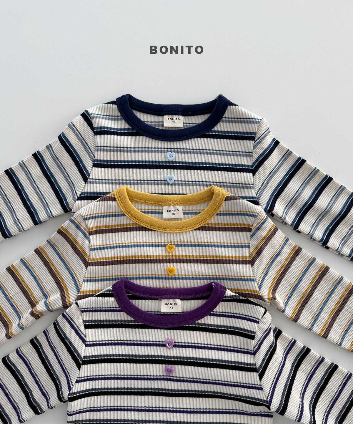 ［Bonito］Heart button stripe tee