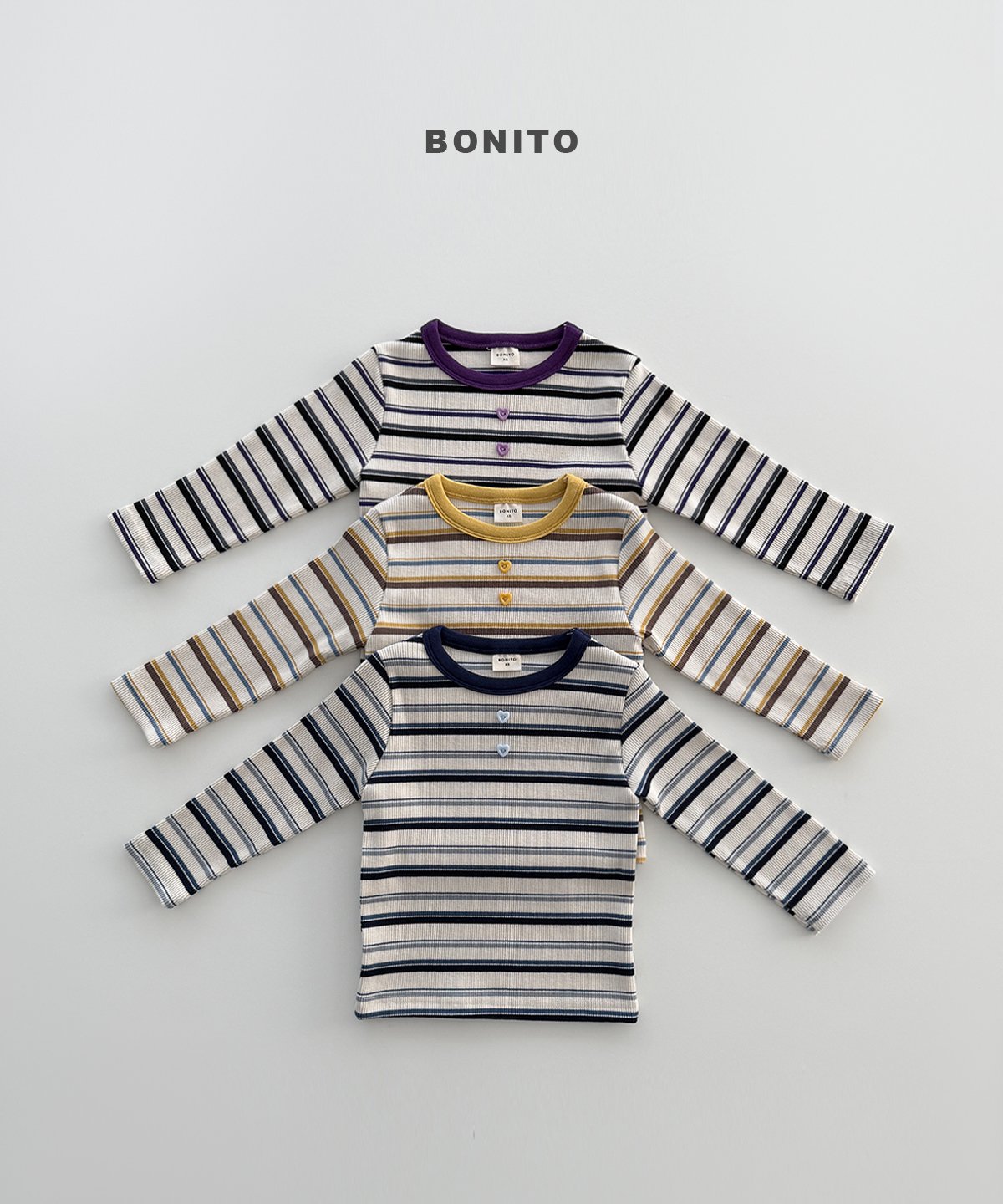 ［Bonito］Heart button stripe tee