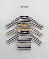 ［Bonito］Heart button stripe tee